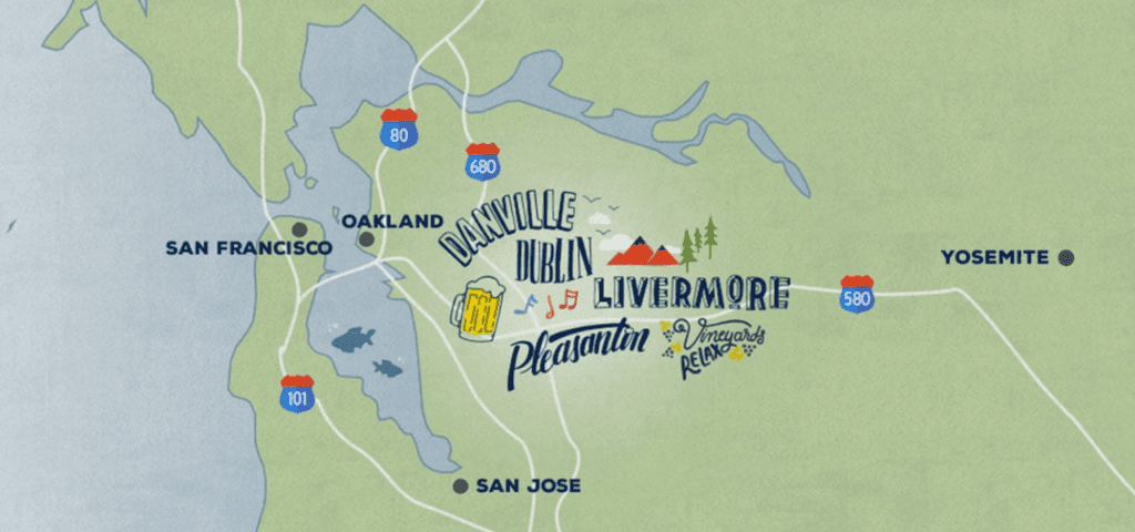 Map of the Tri-Valley and nearby East Bay communities
